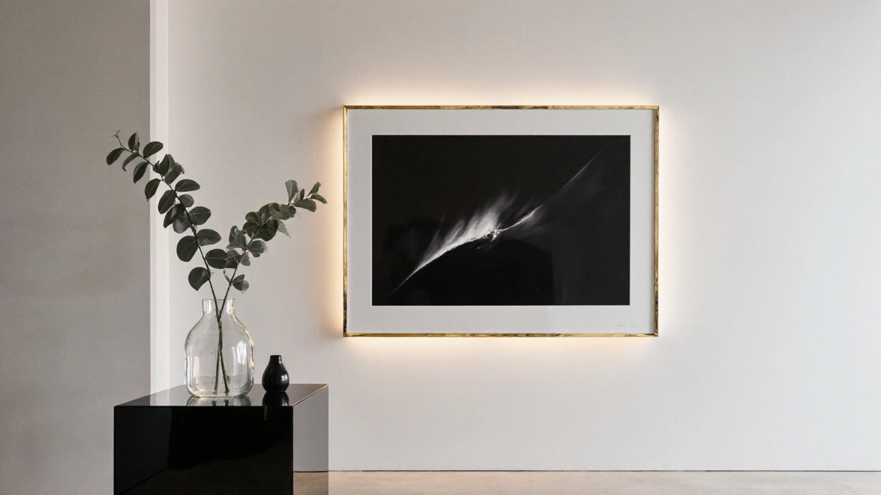 Framed Giclée print in a gallery with soft lighting and acrylic glazing.