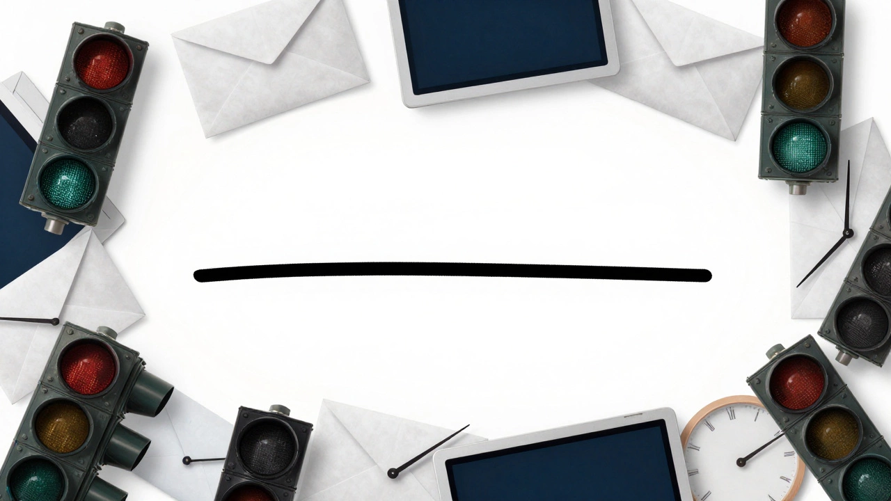 A white canvas with a single black line amid fragmented symbols of modern life.