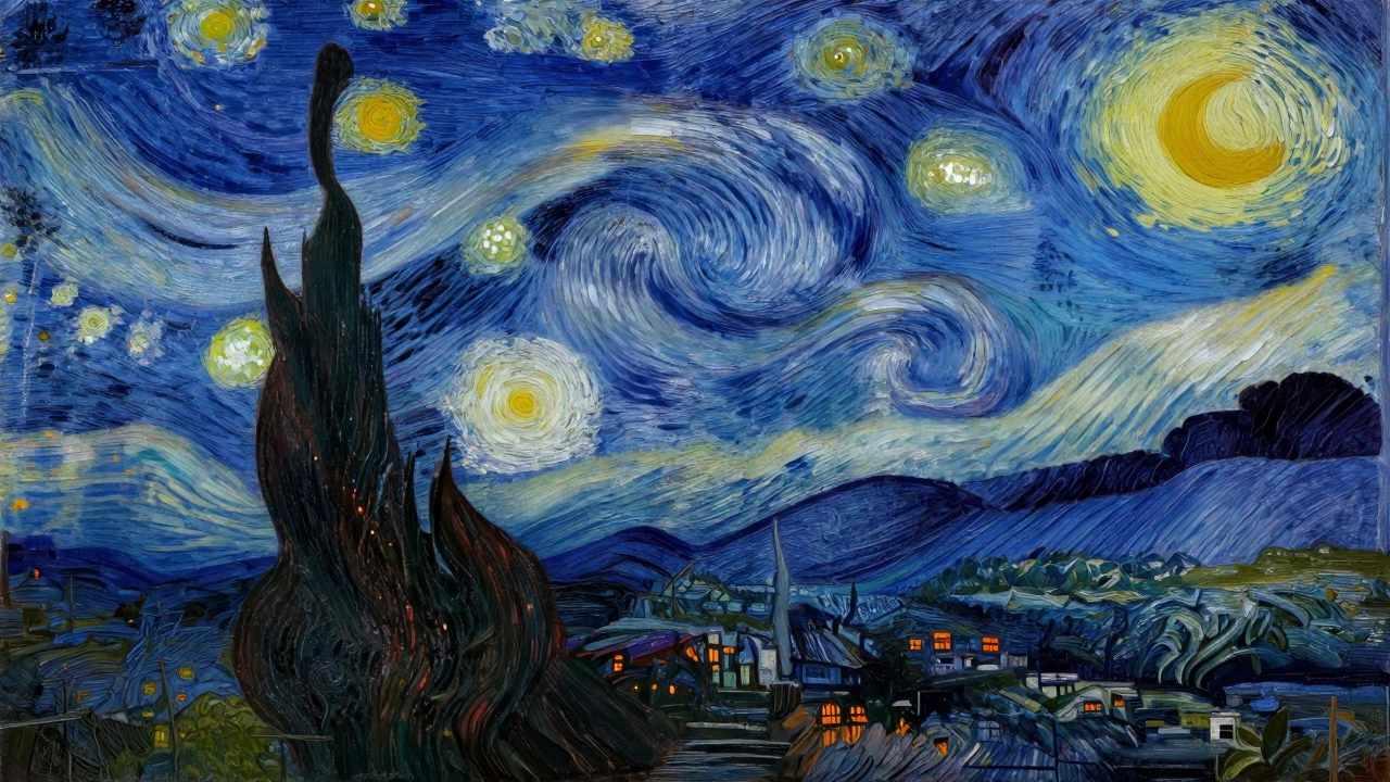 A twilight landscape with blue sky and orange reflections in water, no black used.