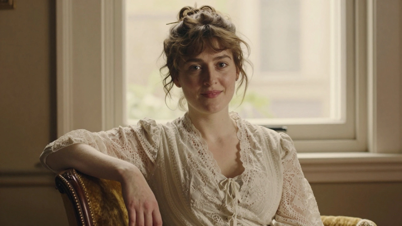 Head and shoulders portrait of a woman seated near a window, relaxed and softly lit.