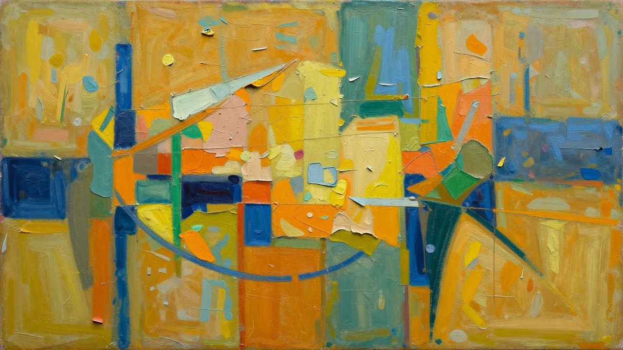 Abstract painting with heavy texture and scraped layers