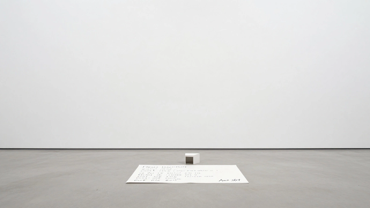Minimalist gallery space with a single object and empty white wall