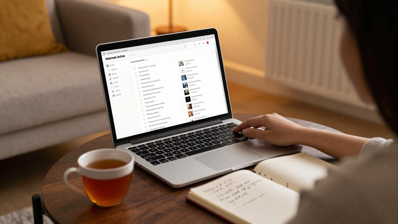Person browsing royalty-free music archives on a laptop at home