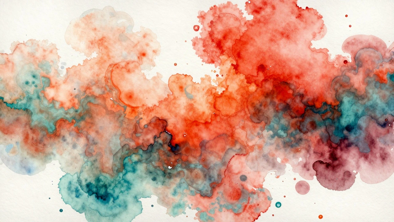 Vibrant wet-on-wet watercolor blooms merging on damp paper
