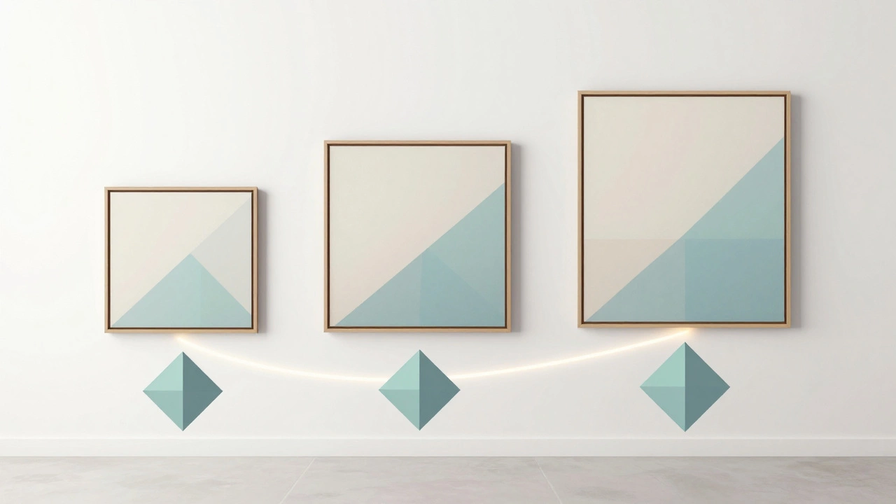 Three framed paintings illustrating linear pricing model