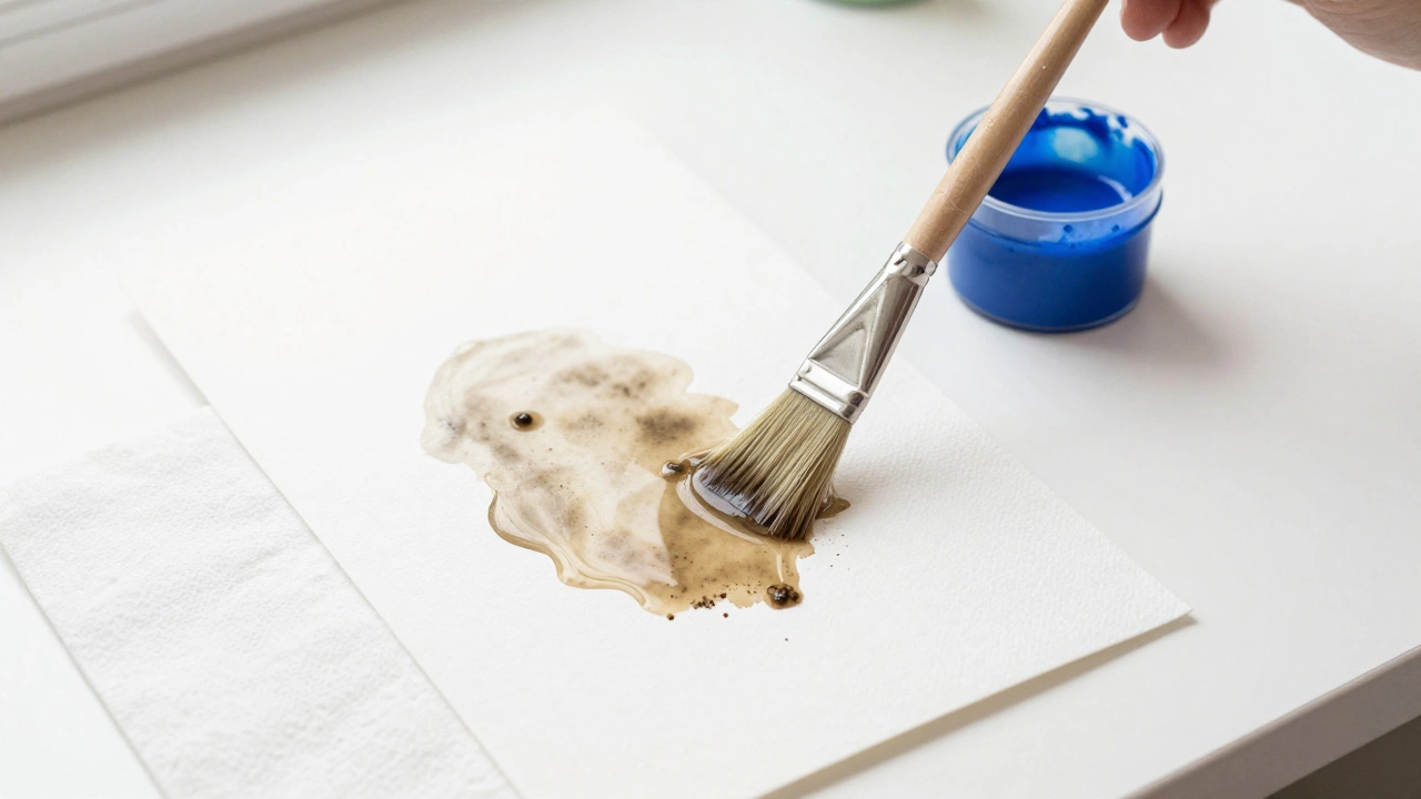 Clean brush lifting pigment from watercolor paper to restore clarity and fix muddy areas