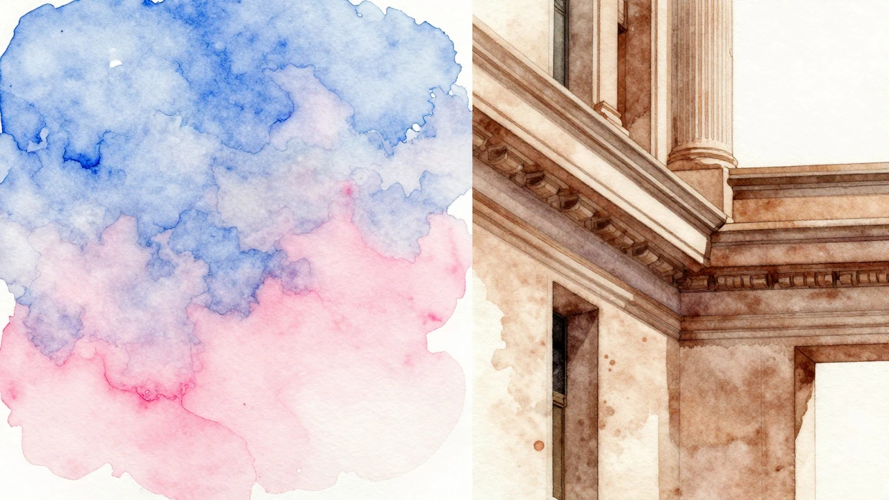 Comparison of soft wet-on-wet gradients versus sharp wet-on-dry details