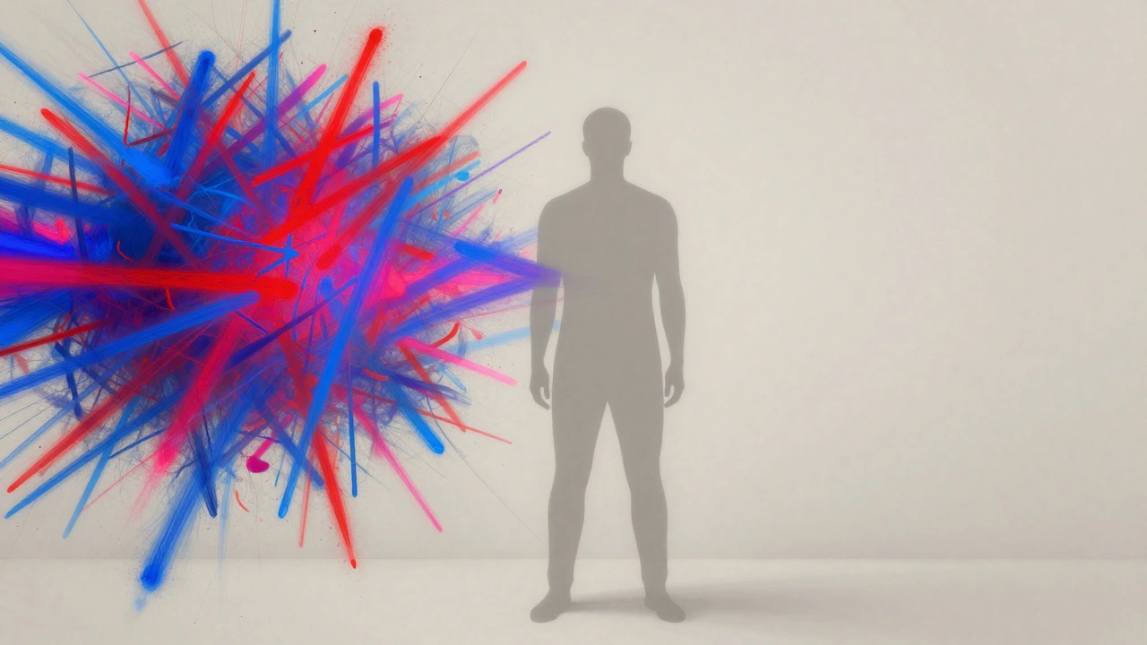 A conceptual image showing a person choosing between chaotic and calm art styles.