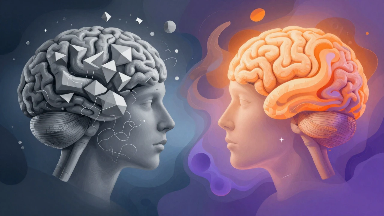Surreal illustration showing a brain transitioning from confusion to understanding