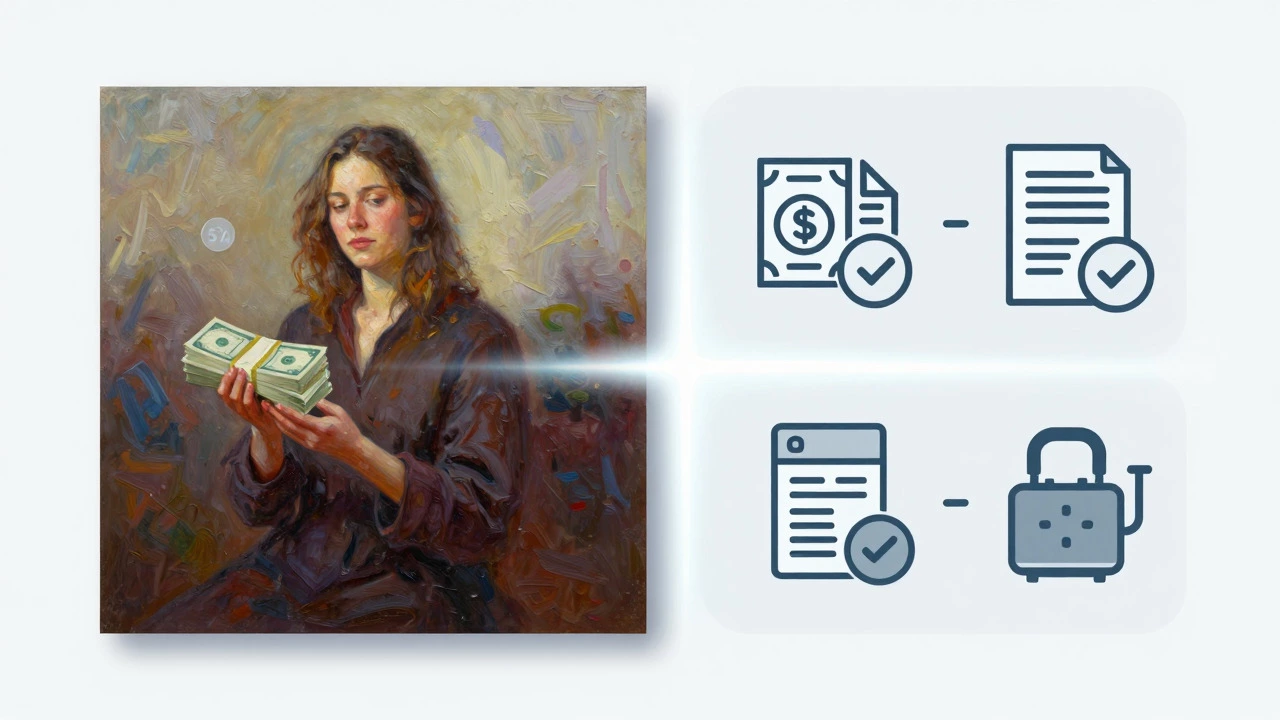 Visual representation of 50/50 commission split between artist and gallery