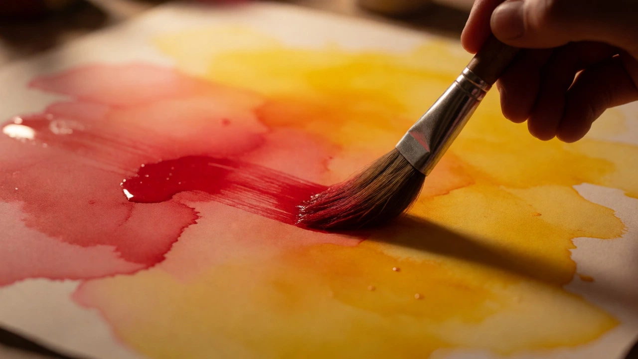 Artist applying wet-on-wet watercolor technique with blooming colors