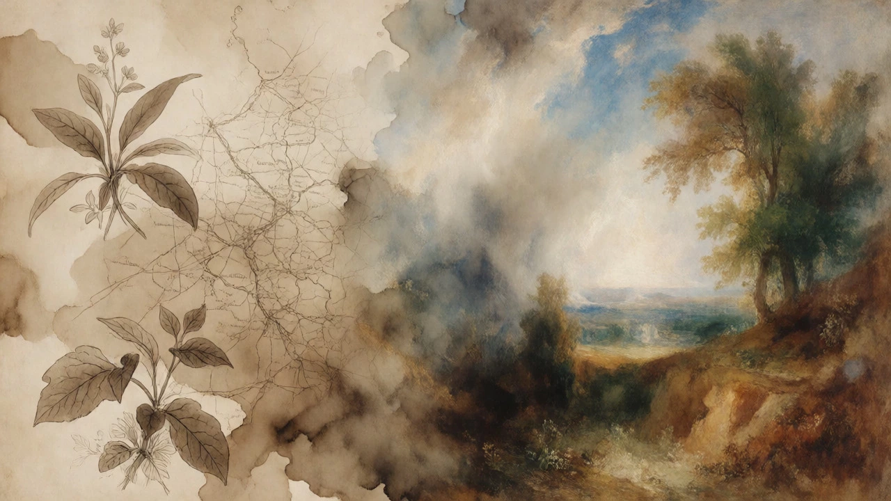 Artistic blend of historical sketches and romantic watercolor landscapes
