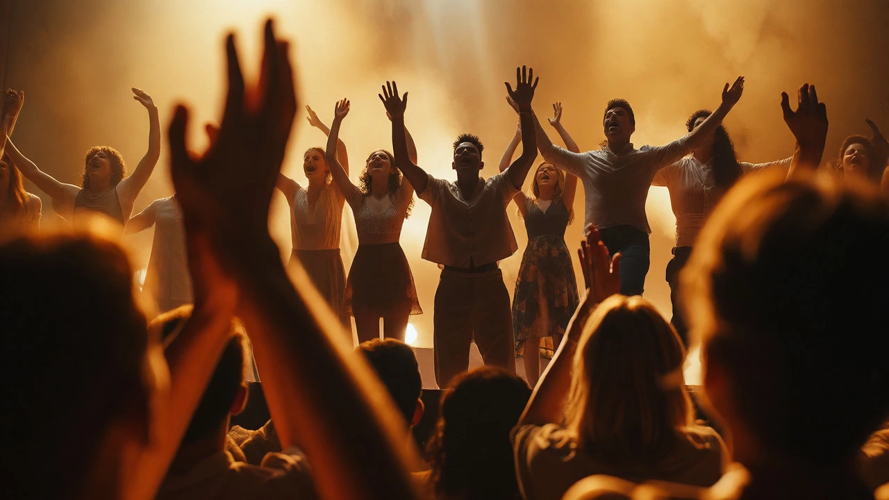 Audience watching a live musical performance with warm stage lighting.