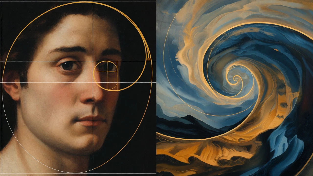 Comparison of a classical portrait and abstract landscape using the Golden Ratio.