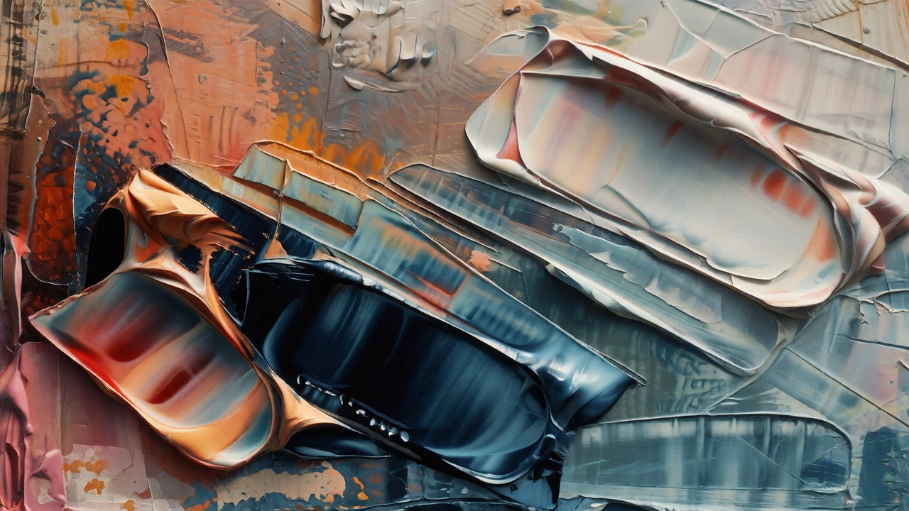 Macro shot of textured oil paint layers and brushstrokes